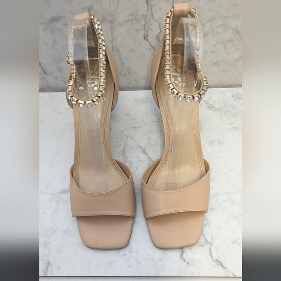 Vince Camuto Evansa nude open square toe jewelled ankle heels size 10 - Picture 6 of 12